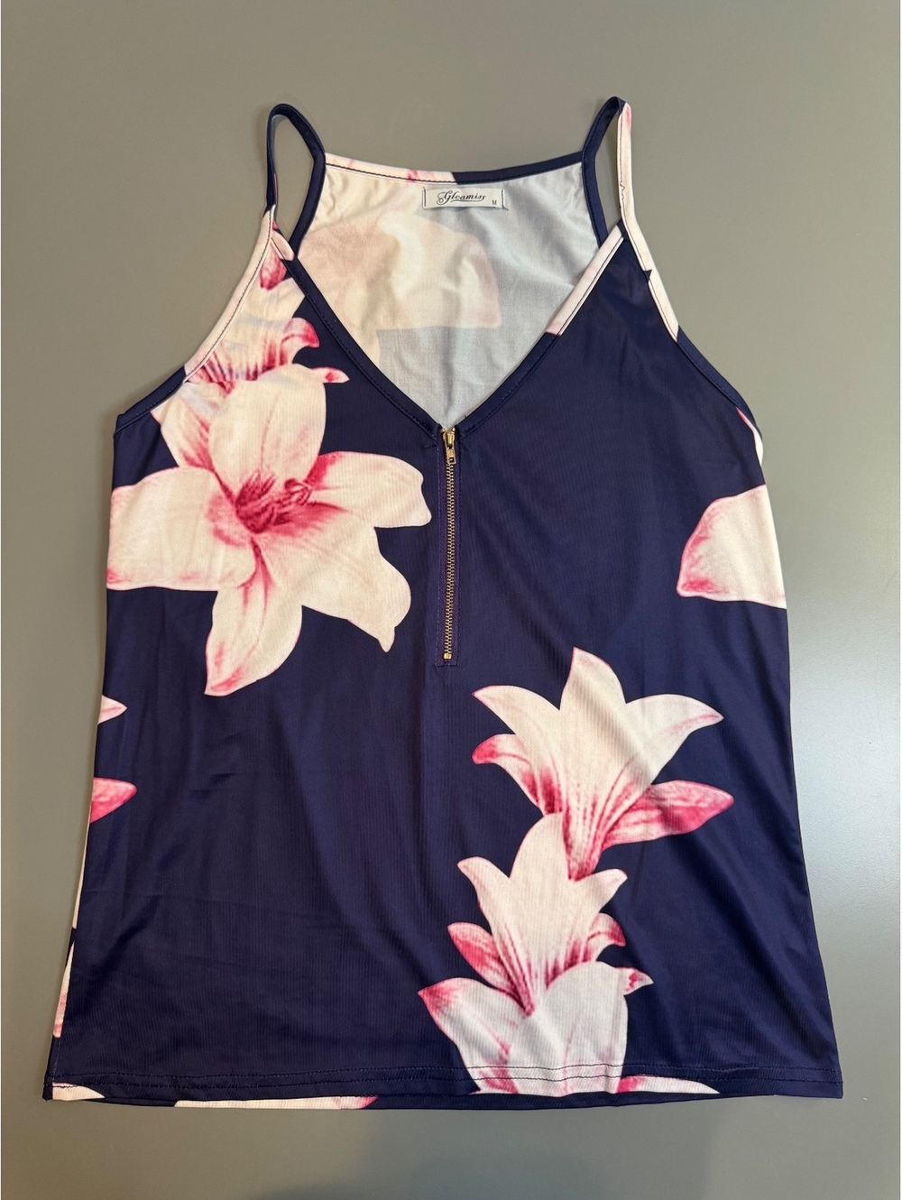 Gleamiss Women's Medium Floral Sleeveless Top with Front Zipper